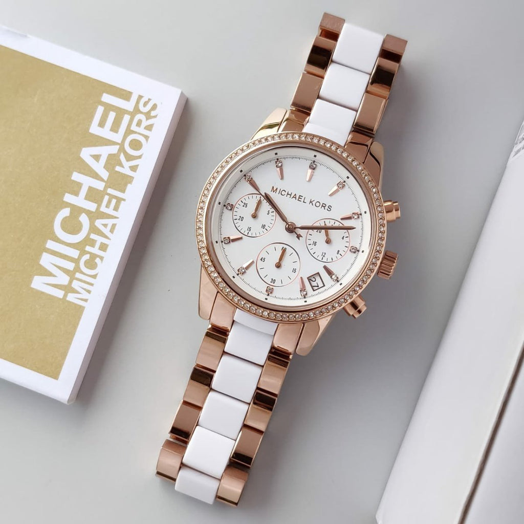 Michael Kors Ritz White Dial Two Tone Steel Strap Watch for Women - MK6324 Buy Now By Michael Kors