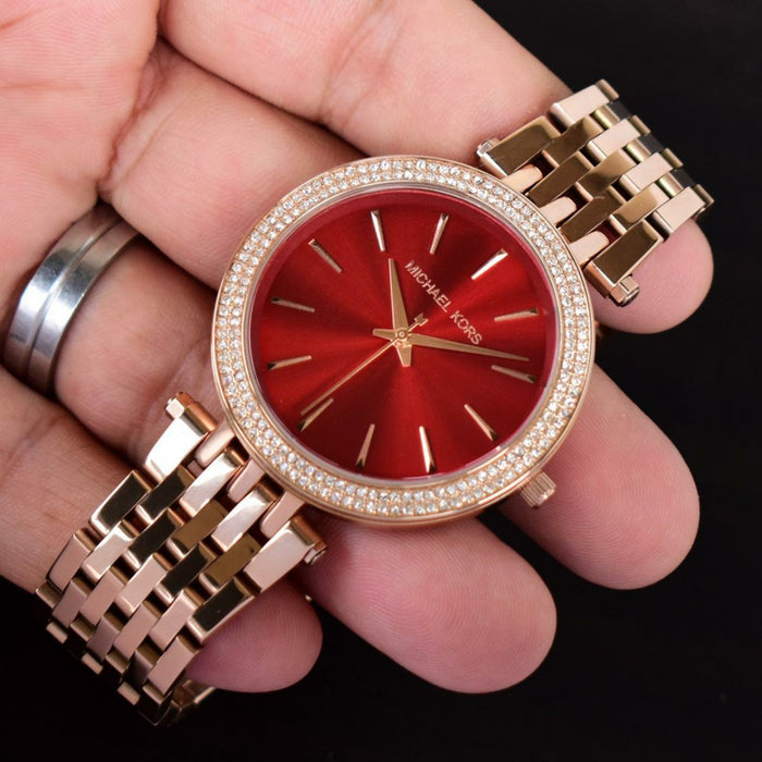 Michael Kors Darci Red DIal Rose Gold Stainless Steel Strap Watch for Women - MK3378 Buy Now By Michael Kors