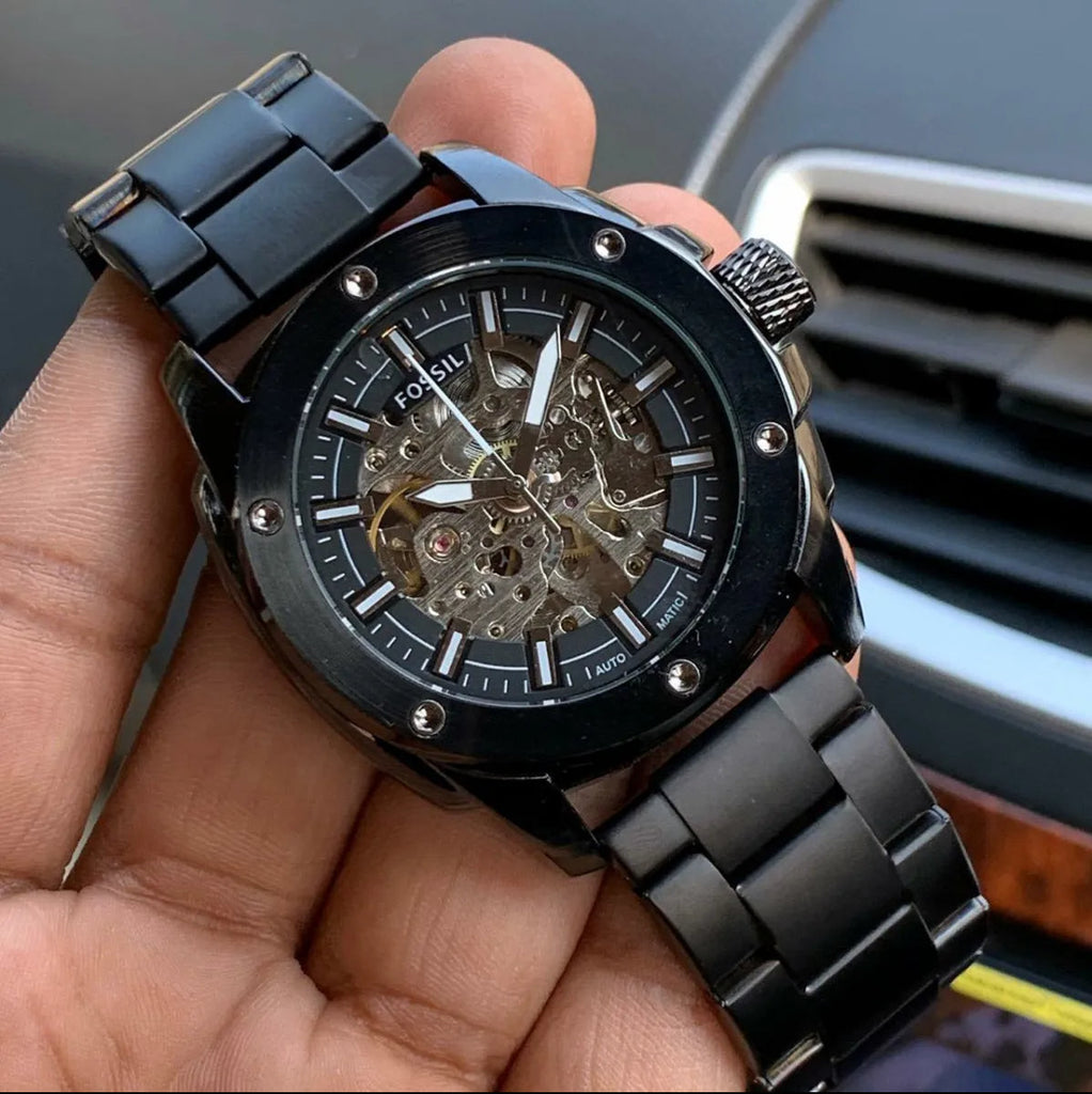 Fossil Modern Machine Automatic Silver Dial Black Steel Strap Watch for Men - ME3080 Buy Now By Fossil