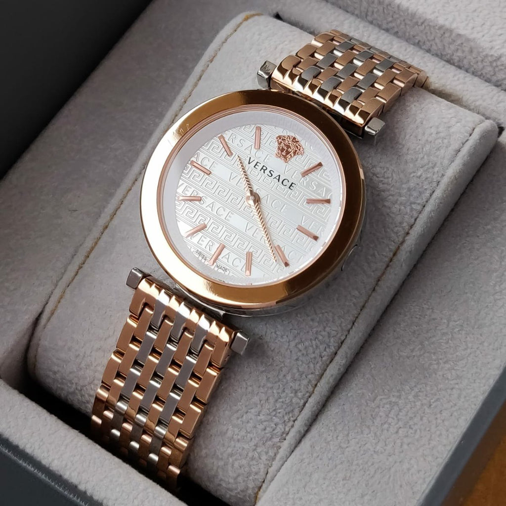 Versace V-Twist White Dial Two Tone Mesh Bracelet Watch for Women - VELS00719 Buy Now By Versace