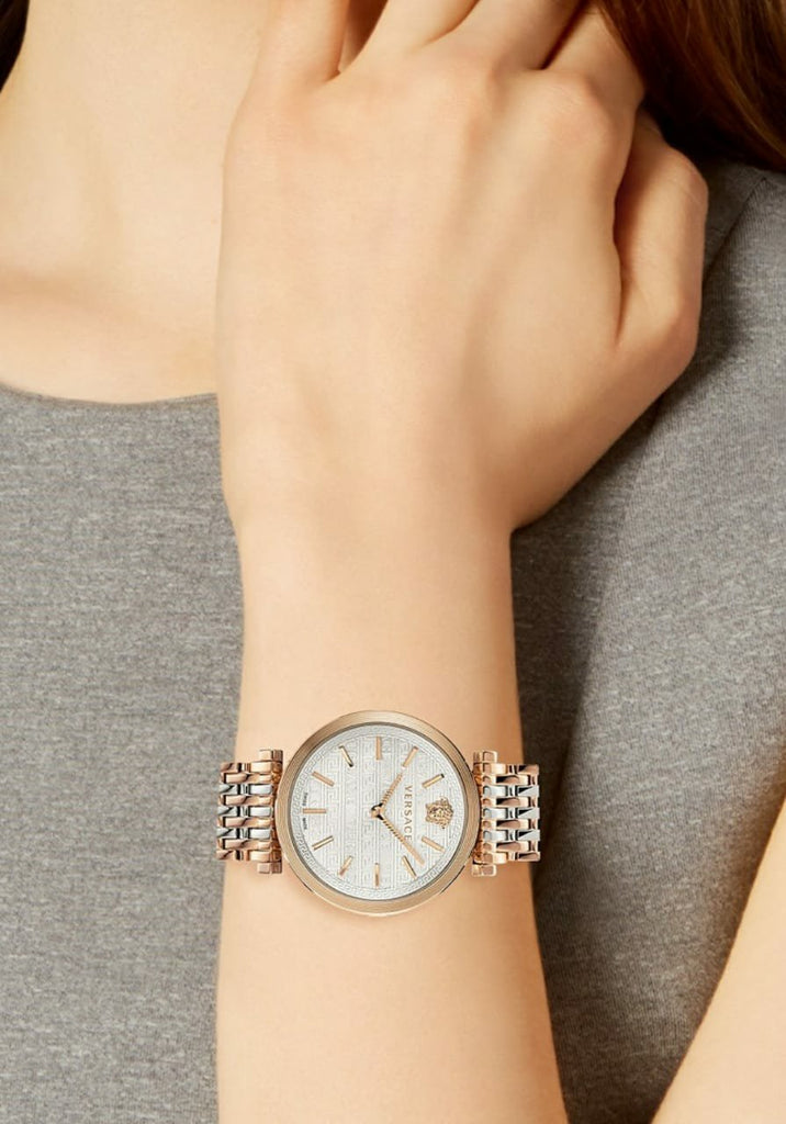 Versace V-Twist White Dial Two Tone Mesh Bracelet Watch for Women - VELS00719 Buy Now By Versace
