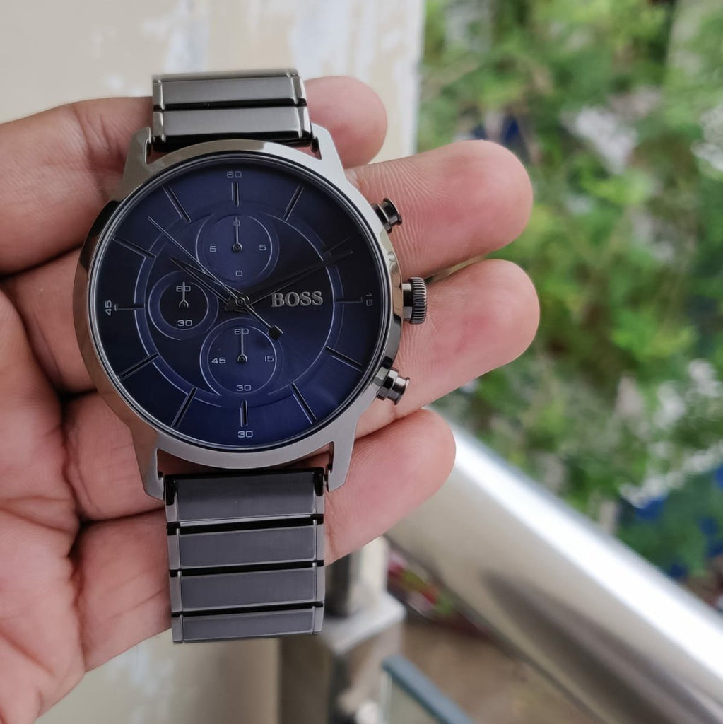 Hugo Boss Architectural Blue Dial Grey Steel Strap Watch for Men - 1513574 Buy Now By Hugo Boss