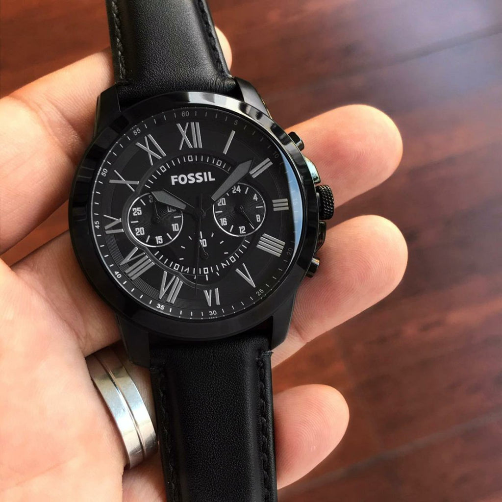 Fossil Grant Chronograph Black Dial Black Leather Strap Watch for Men - FS5132 Buy Now By Fossil