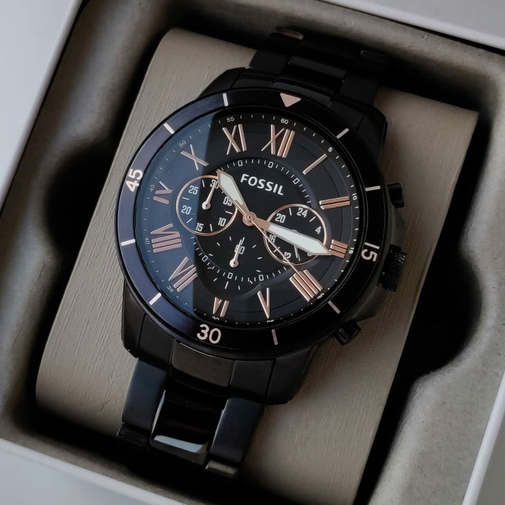 Fossil Grant Sport Chronograph Black Dial Black Steel Strap Watch for Men - FS5374 Buy Now By Fossil