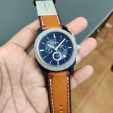 Fossil Machine Chronograph Blue Dial Brown Leather Strap Watch for Men - FS5232 Buy Now By Fossil