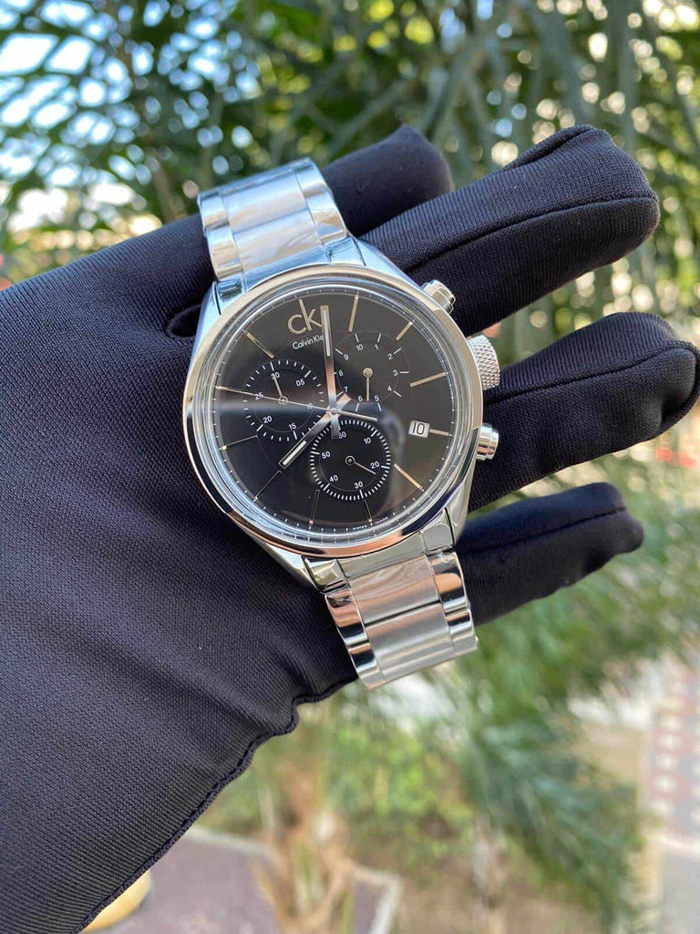 Calvin Klein Masculine Chronograph Black Dial Silver Steel Strap Watch for Men - K2H27104 Buy Now By Calvin Klein