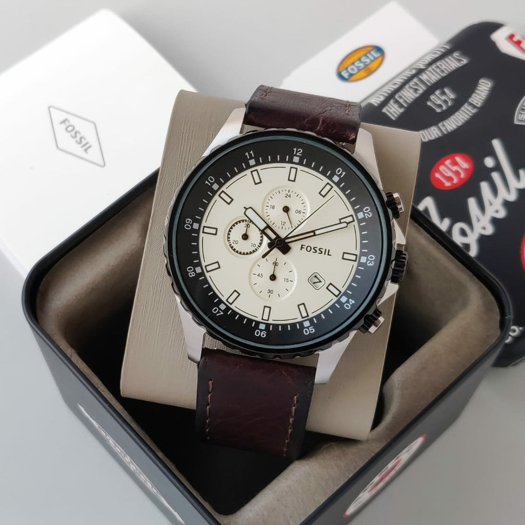 Fossil Dillinger Chronograph White Dial Brown Leather Strap Watch for Men - FS5674 Buy Now By Fossil