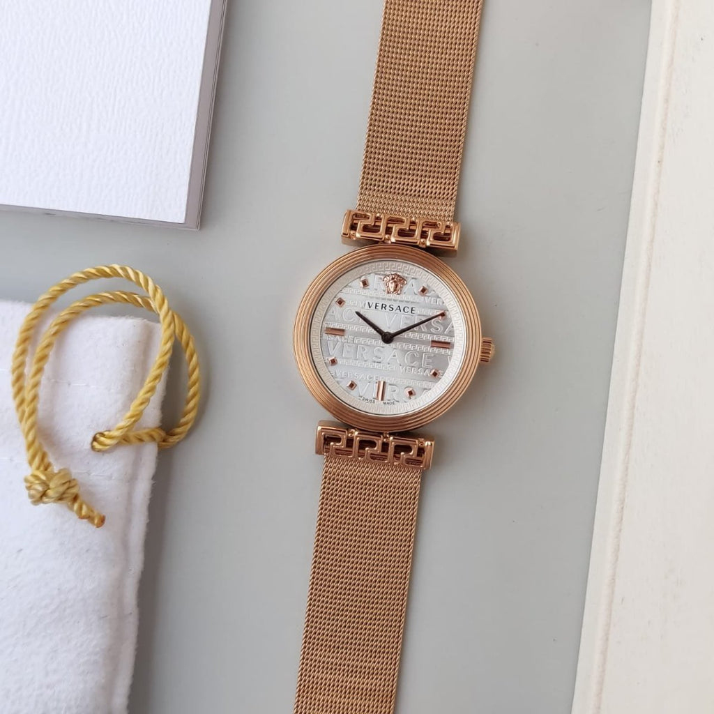 Versace Meander White Dial Rose Gold Mesh Bracelet Watch for Women - VELW00620 Buy Now By Versace