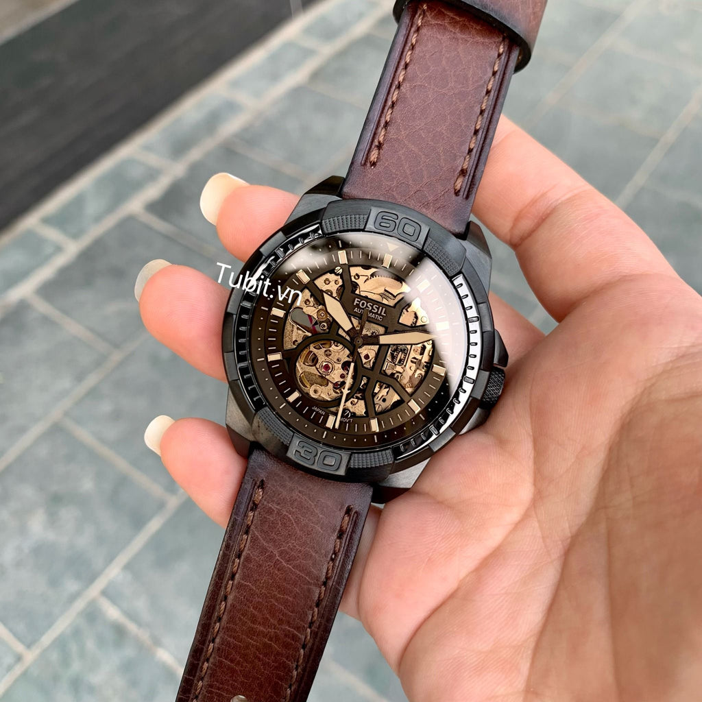 Fossil Bronson Automatic Skeleton Black Dial Brown Leather Strap Watch for Men - ME3219 Buy Now By Fossil