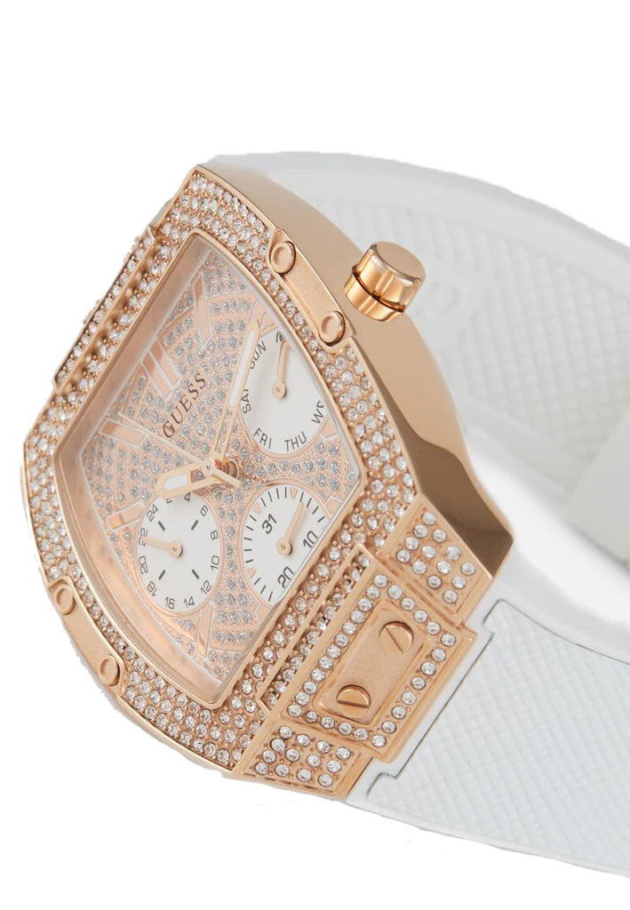 Guess Raven Diamonds Rose Gold Dial White Silicone Strap Watch for Women - GW0105L3 Buy Now By Guess