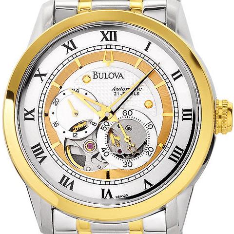 Bulova BVA Skeleton Silver Dial Two Tone Steel Strap Watch for Men - 98A123 Buy Now By Bulova