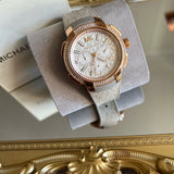 Michael Kors Sidney Chronograph White Dial Beige Leather Strap Watch For Women - MK6949 Buy Now By Michael Kors