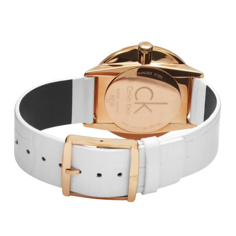 Calvin Klein Accent Silver Dial White Leather Strap Watch for Women - K2Y216K6 Buy Now By Calvin Klein