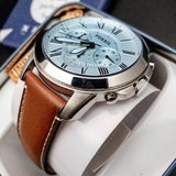 Fossil Grant Chronograph Blue Dial Brown Leather Strap Watch for Men - FS5184 Buy Now By Fossil