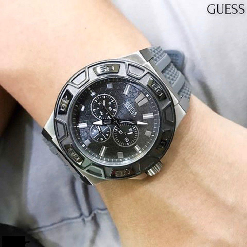 Guess Force Grey Dial Grey Rubber Strap Watch For Men - W0674G8 Buy Now By Guess