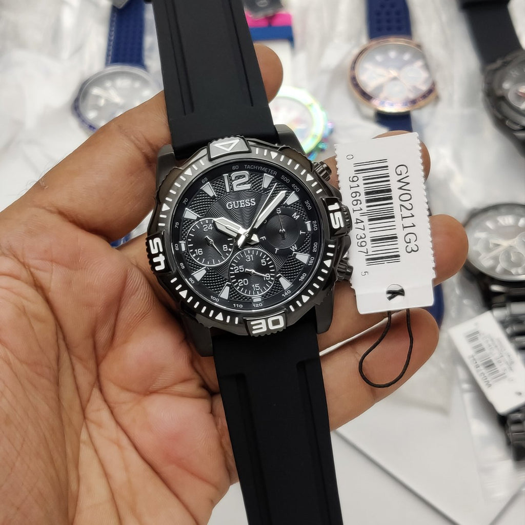 Guess Commander Black Dial Black Rubber Strap Watch for Men - GW0211G3 Buy Now By Guess