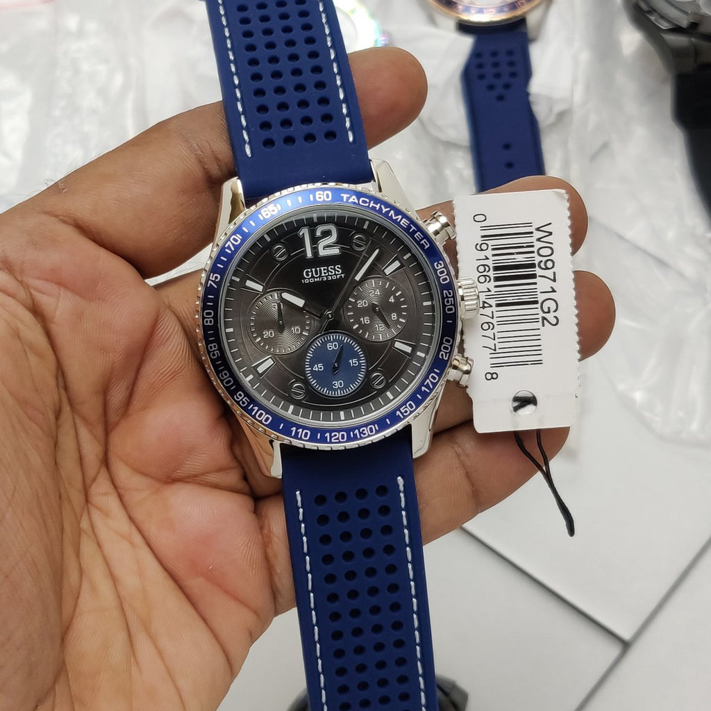 Guess Fleet Chronograph Black Dial Blue Rubber Strap Watch for Men - W0971G2 Buy Now By Guess