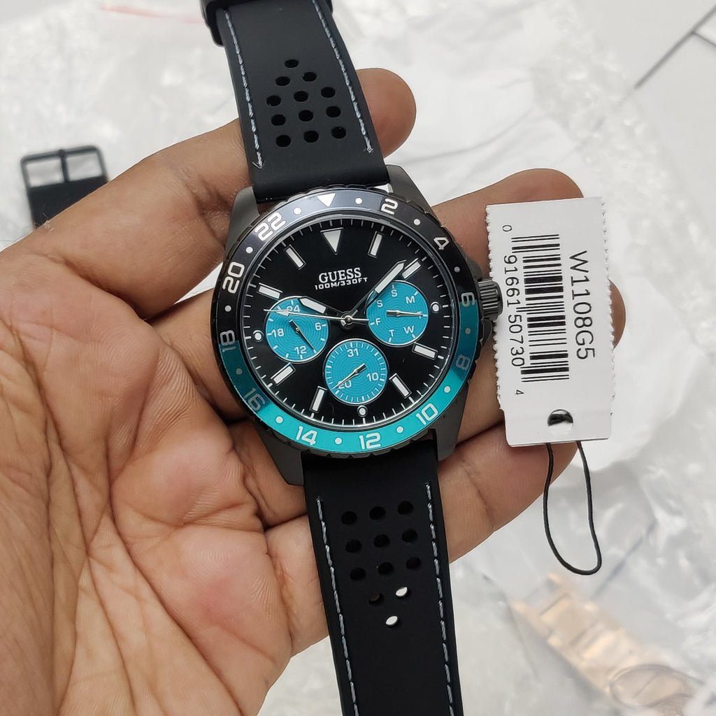 Guess Odyssey Quartz Black Dial Black Leather Strap Watch For Men - W1108G5 Buy Now By Guess