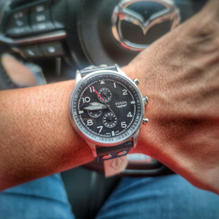 Fossil Retro Pilot Chronograph Black Dial Black Leather Strap Watch for Men - FS5806 Buy Now By Fossil