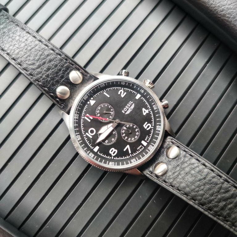 Fossil Retro Pilot Chronograph Black Dial Black Leather Strap Watch for Men - FS5806 Buy Now By Fossil