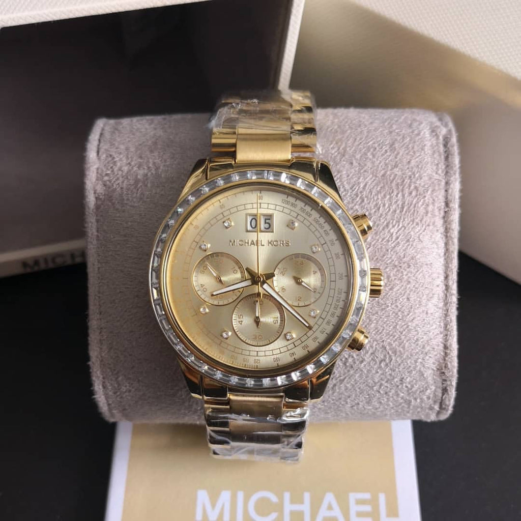 Michael Kors Brinkley Diamonds Gold Dial Gold Steel Strap Watch for Women - MK6187 Buy Now By Michael Kors