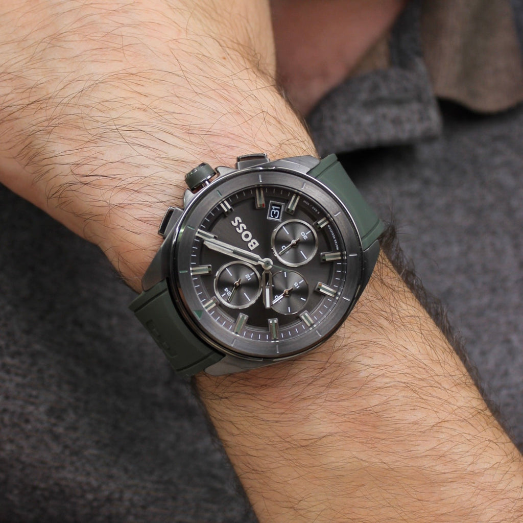 Hugo Boss Volane Chronograph Grey Dial Green Rubber Strap Watch For Men - 1513952 Buy Now By Hugo Boss