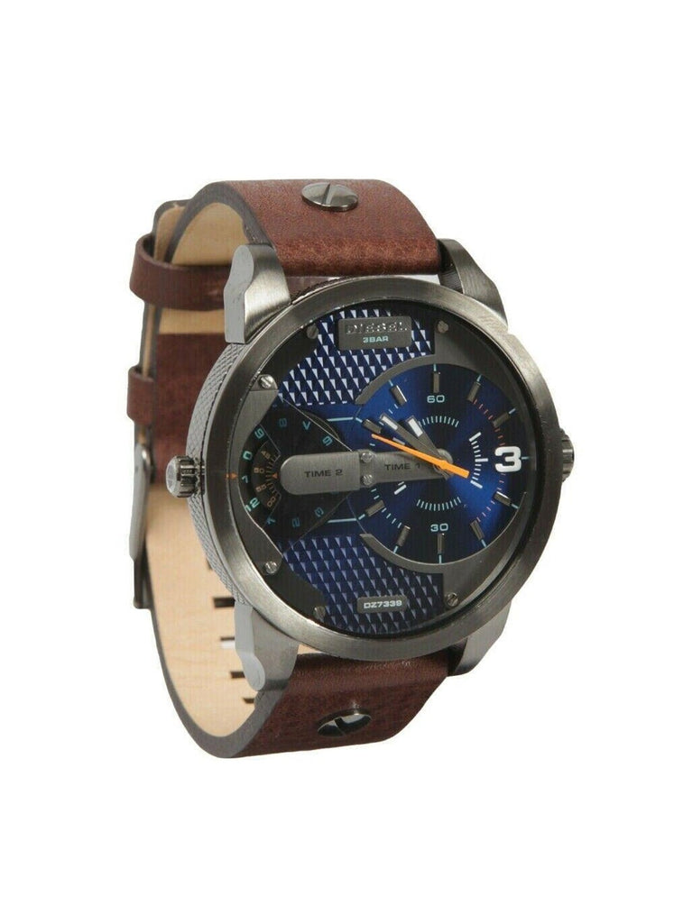 Diesel Mini Daddy Analog Blue Dial Brown Leather Strap Watch For Men - DZ7339 Buy Now By Diesel
