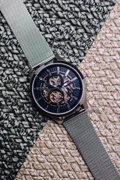 Tommy Hilfiger Spencer Skeleton Black Dial Silver Mesh Bracelet Watch for Men - 1791643 Buy Now By Tommy Hilfiger