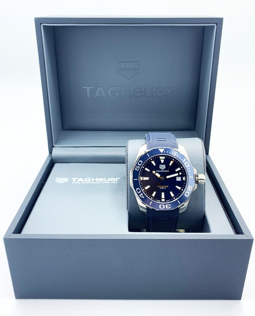 Tag Heuer Aquaracer 41mm Blue Dial Blue Rubber Strap Watch for Men - WAY111C.FT6155