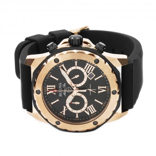 Bulova Marine Star Chronograph Black Dial Black Rubber Strap Watch for Men - 98B104 Buy Now By Bulova