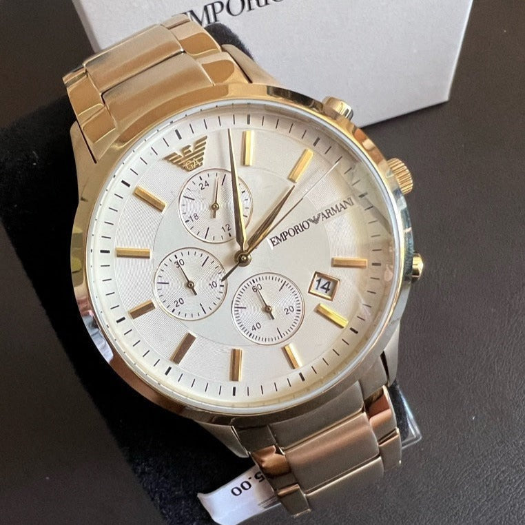 Emporio Armani Renato Chronograph White Dial Gold Steel Strap Watch For Men - AR11332 Buy Now By Emporio Armani