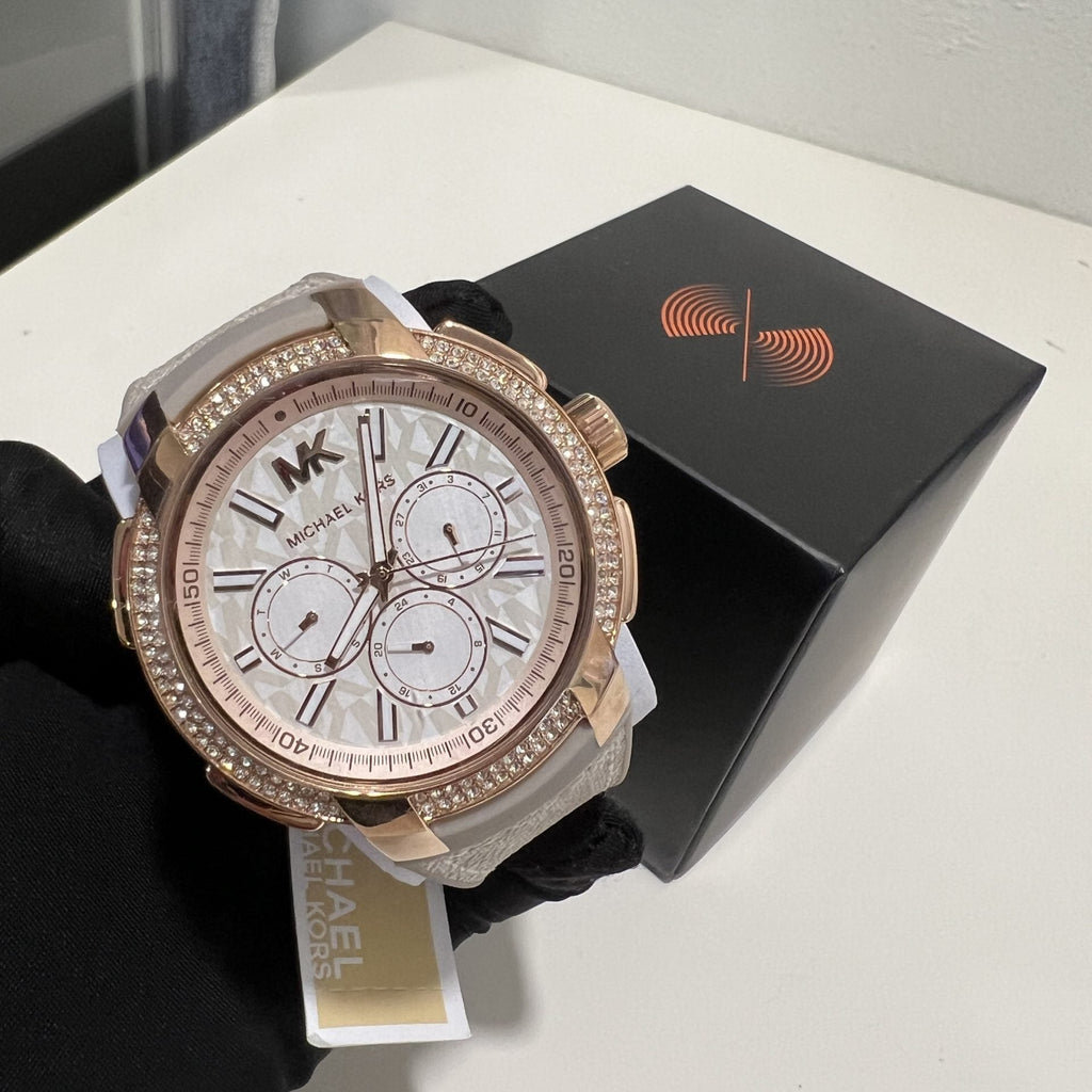 Michael Kors Sidney Chronograph White Dial Beige Leather Strap Watch For Women - MK6949 Buy Now By Michael Kors