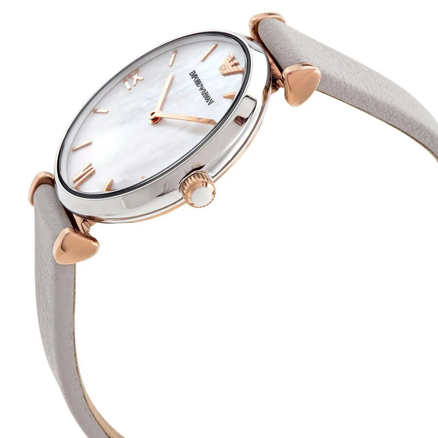 Emporio Armani Gianni T Bar Quartz Mother of Pearl Dial White Leather Strap Watch For Women - AR1965 Buy Now By Emporio Armani