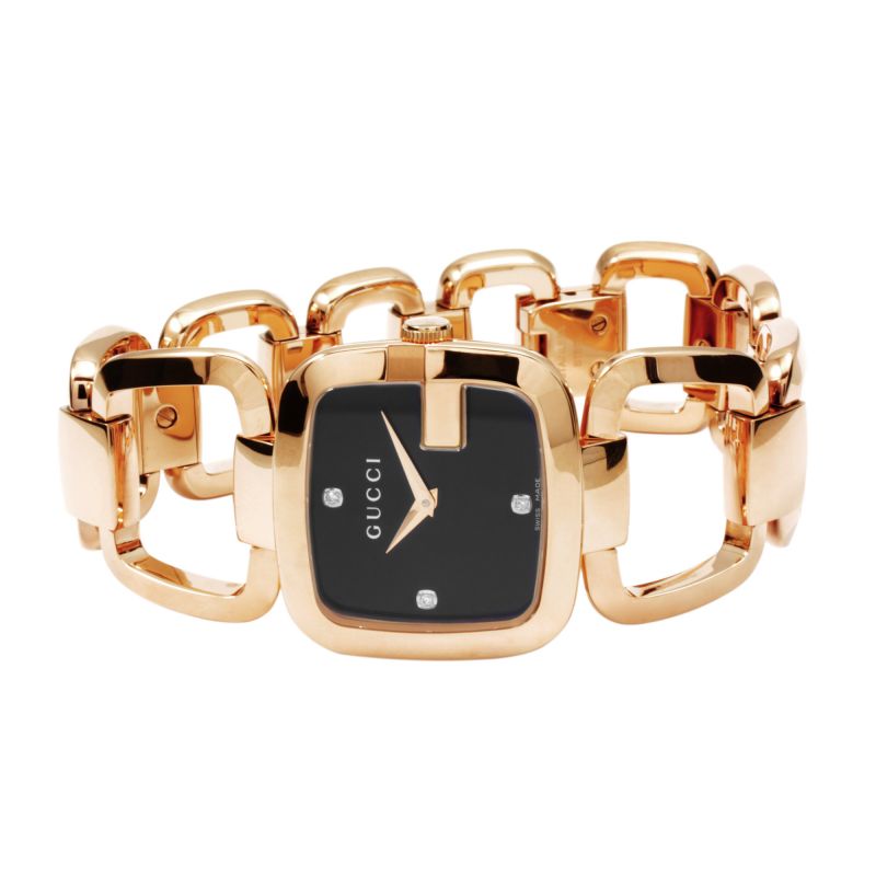 Gucci G Gucci Diamonds Black Dial Rose Gold Steel Strap Watch For Women - YA125409 Buy Now By Gucci