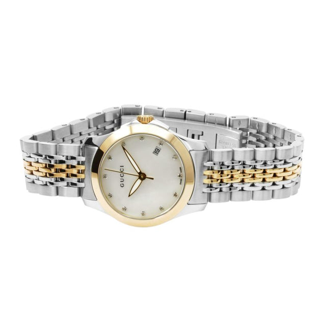 Gucci G Timeless Diamonds Mother of Pearl Dial Two Tone Mesh Bracelet Watch for Women - YA126513 Buy Now By Gucci