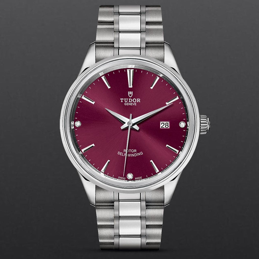 Tudor Style Automatic Burgundy Red Dial Silver Steel Strap Watch for Men - M12710-0015 Buy Now By Tudor