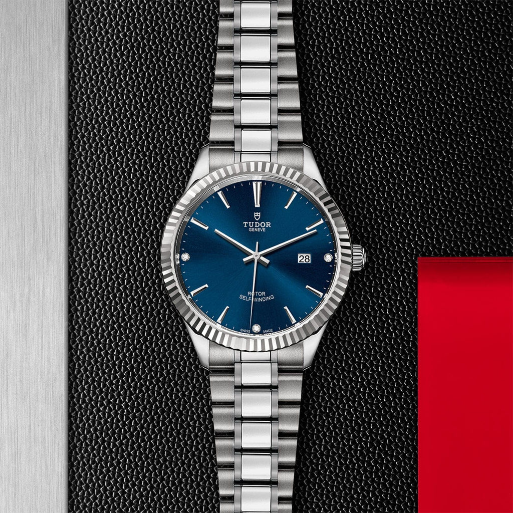 Tudor Style Automatic Diamonds Blue Dial Silver Steel Strap Watch for Men - M12710-0017 Buy Now By Tudor
