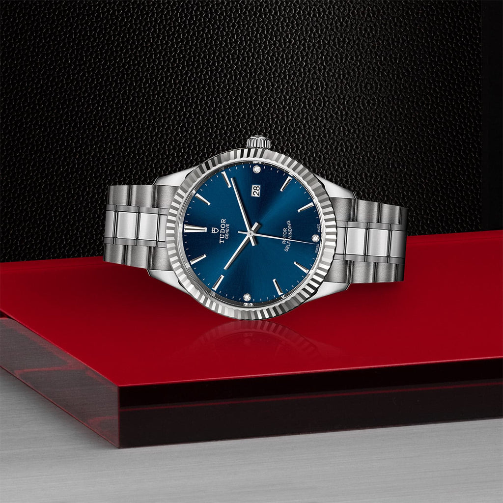Tudor Style Automatic Diamonds Blue Dial Silver Steel Strap Watch for Men - M12710-0017 Buy Now By Tudor