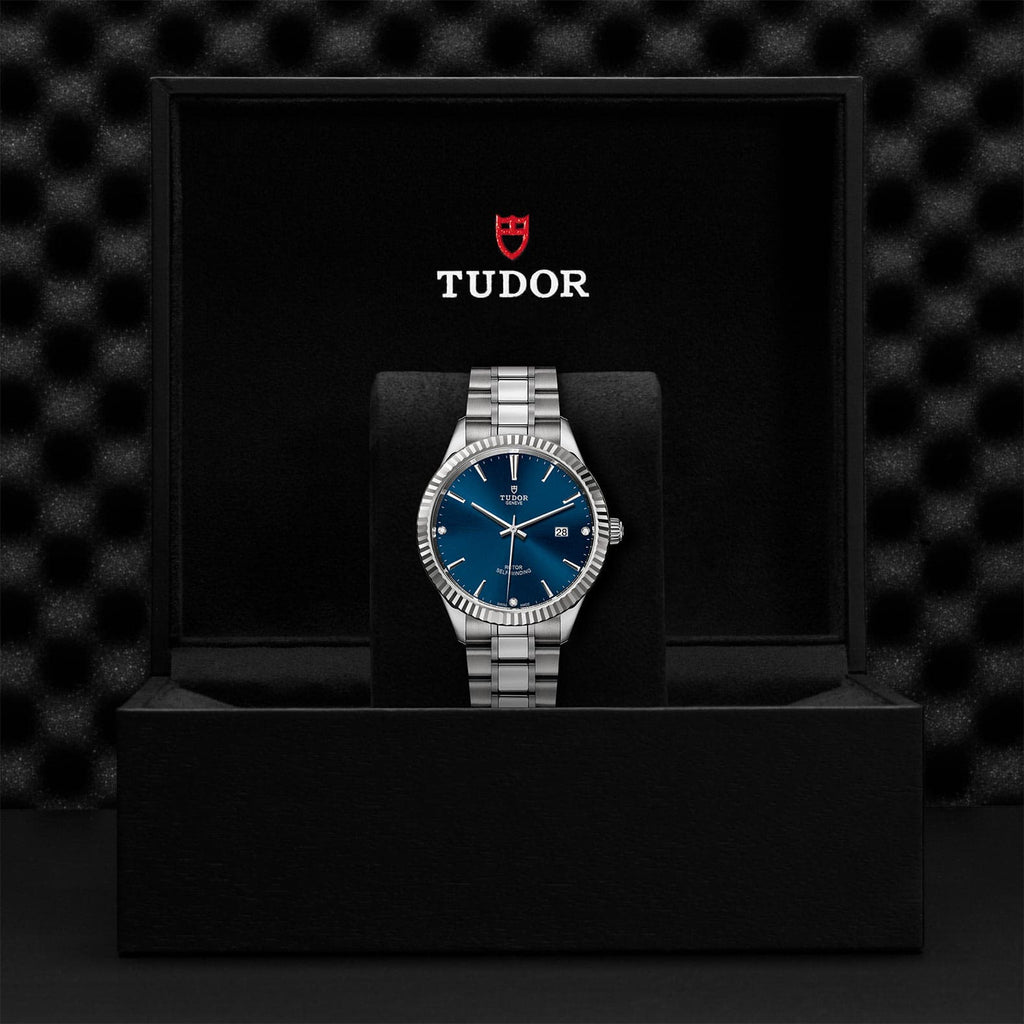 Tudor Style Automatic Diamonds Blue Dial Silver Steel Strap Watch for Men - M12710-0017 Buy Now By Tudor