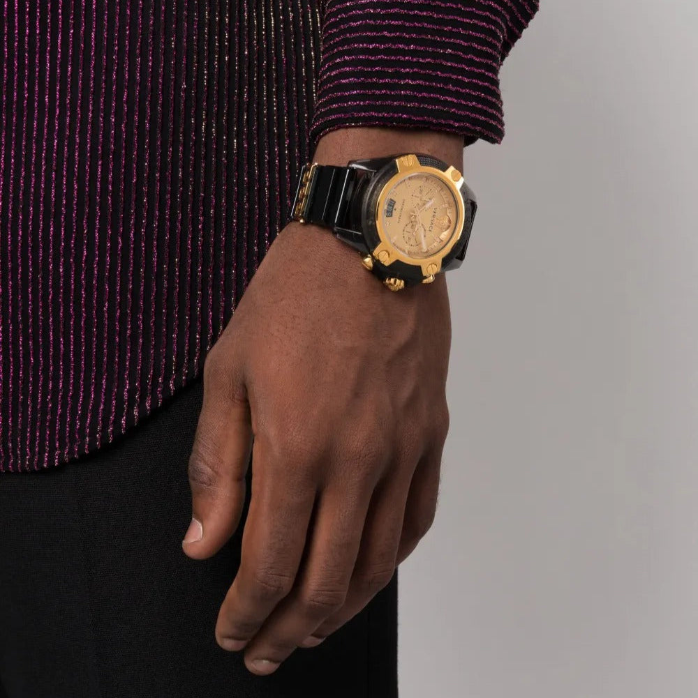 Versace Icon Active Chrono Gold Dial Black Silicone Strap Unisex Watch - VEZ701623 Buy Now By Versace