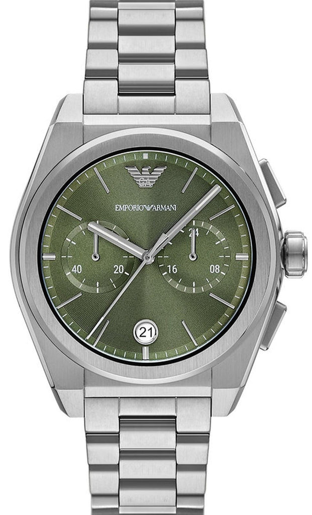 Emporio Armani Federico Chronograph Green Dial Silver Steel Strap Watch for Men - AR11640 Buy Now By Emporio Armani