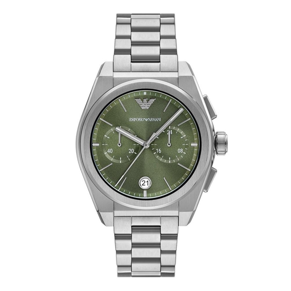Emporio Armani Federico Chronograph Green Dial Silver Steel Strap Watch for Men - AR11640 Buy Now By Emporio Armani
