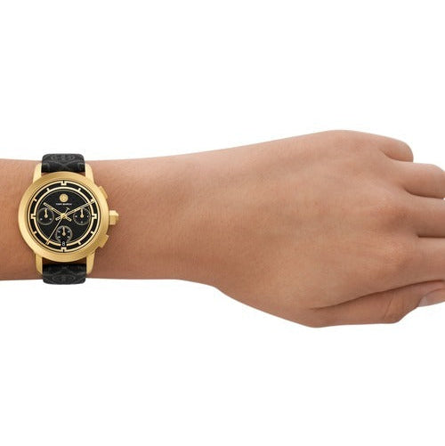 Tory Burch The Tory Chronograph Black Dial Black Leather Strap Watch for Women - TBW1055 Buy Now By Tory Burch