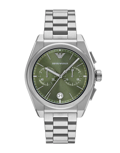 Emporio Armani Federico Chronograph Green Dial Silver Steel Strap Watch for Men - AR11640 Buy Now By Emporio Armani