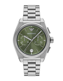 Emporio Armani Federico Chronograph Green Dial Silver Steel Strap Watch for Men - AR11640 Buy Now By Emporio Armani