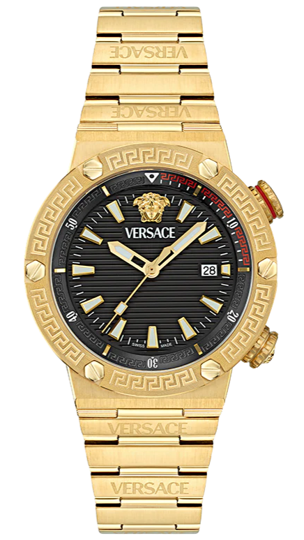 Versace Greca Logo Quartz Black Dial Gold Steel Strap Watch for Men - VE8G00624 Buy Now By Versace
