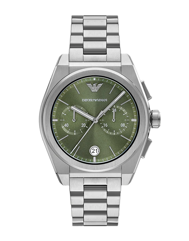 Emporio Armani Federico Chronograph Green Dial Silver Steel Strap Watch for Men - AR11640 Buy Now By Emporio Armani