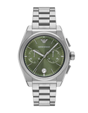 Emporio Armani Federico Chronograph Green Dial Silver Steel Strap Watch for Men - AR11640 Buy Now By Emporio Armani