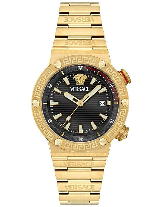 Versace Greca Logo Quartz Black Dial Gold Steel Strap Watch for Men - VE8G00624 Buy Now By Versace