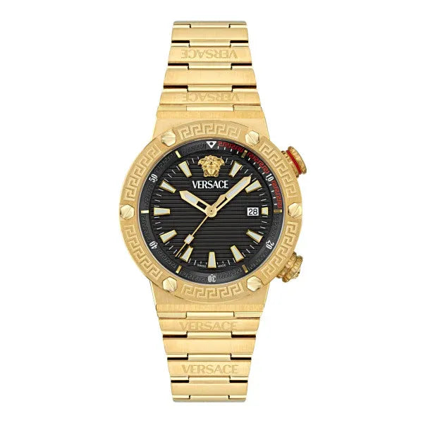 Versace Greca Logo Quartz Black Dial Gold Steel Strap Watch for Men - VE8G00624 Buy Now By Versace